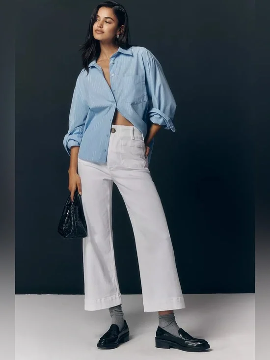 The Colette Crop Wide-Leg Jeans by Maeve White Size 29 Front Pockets EUC - Picture 3 of 13